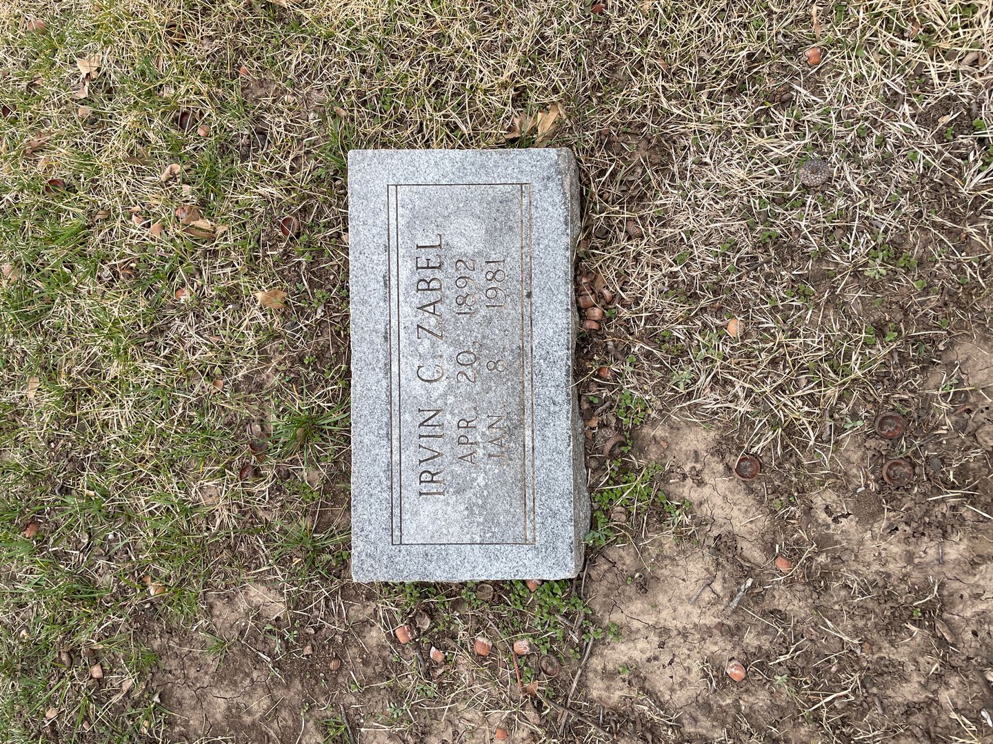 Irvin C. Zabel's grave. Photo 1